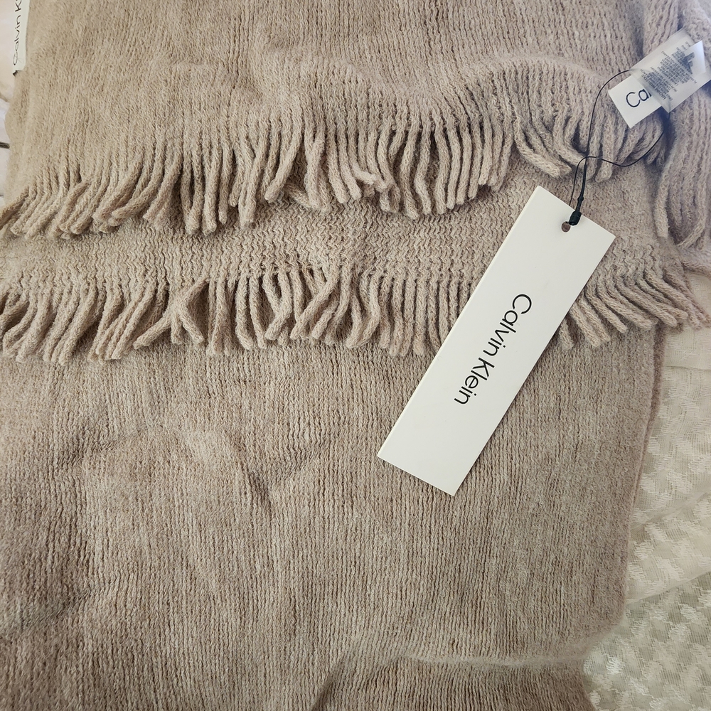 Calvin Klein Beige Fringe Scarf